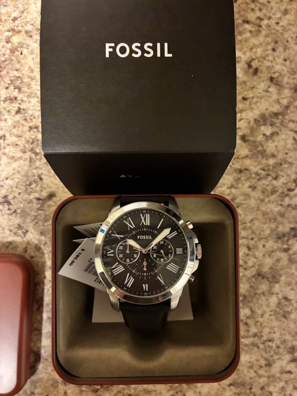 Fossil Black Dial Chronograph with Silver Case